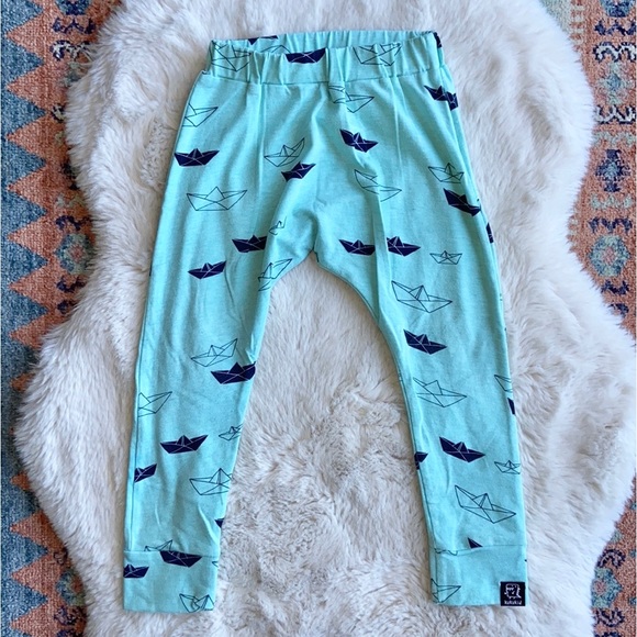 Kukukid organic jogger pant toddler unisex sea foam mint paper boat print 3/4T - Picture 1 of 12